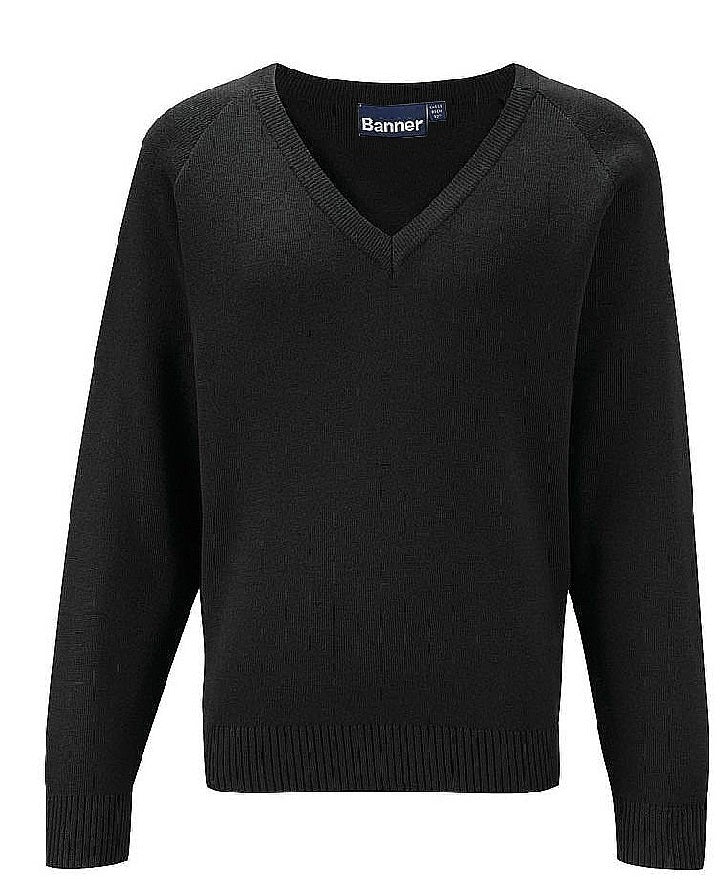 Carr Hill Plain Black Jumper (V-Neck)