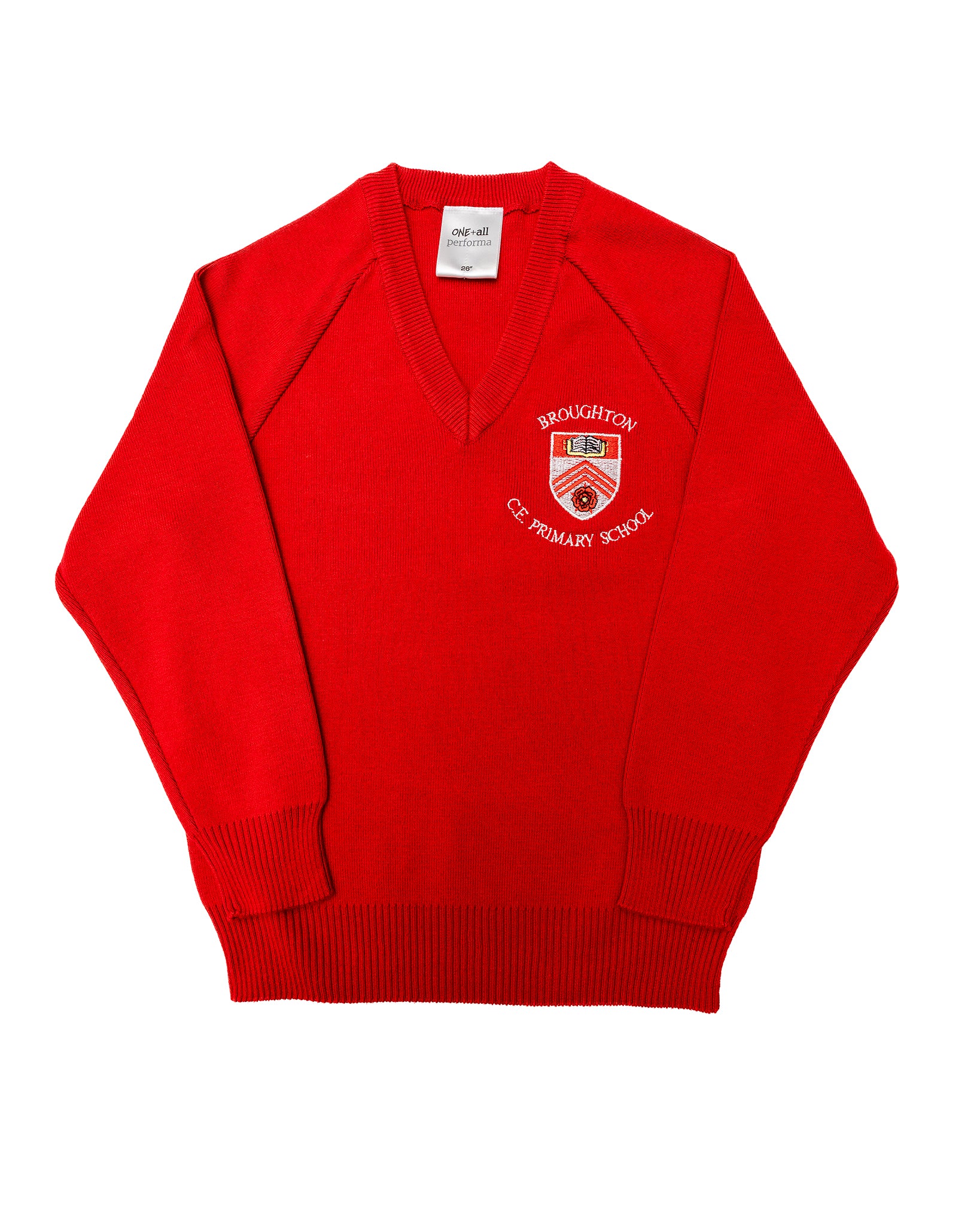 Broughton Primary V-Neck Jumper - Red (Embroidered)