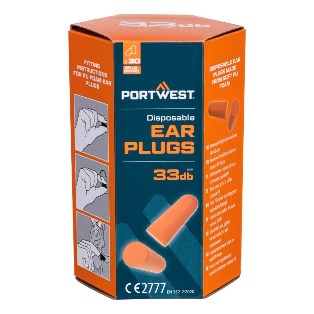 PU Foam Ear Plugs PPE (30 Pairs) - Portwest EP13