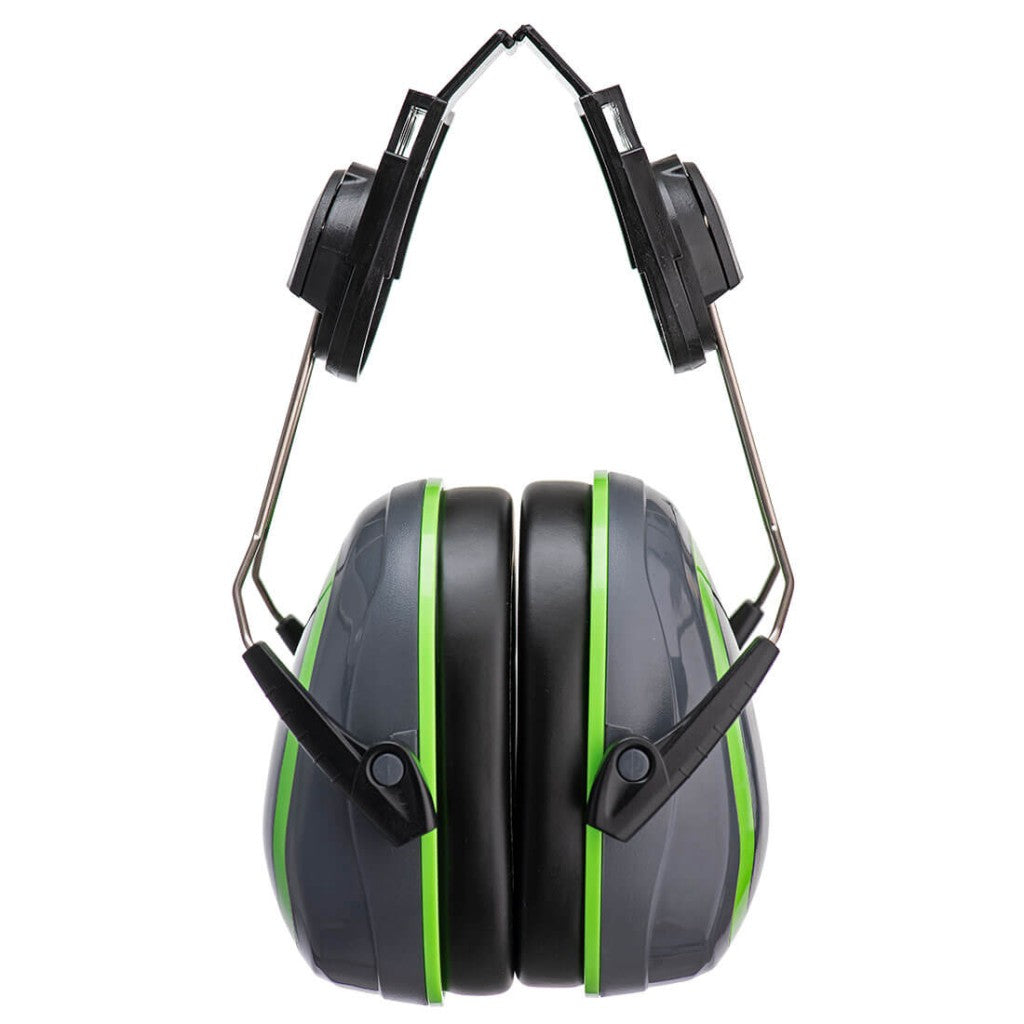 Hi-Vis Extreme Ear Defenders Low Clip-On PPE - Grey/Green - Portwest PW75GGN