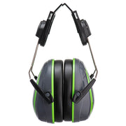 Hi-Vis Extreme Ear Defenders Low Clip-On PPE - Grey/Green - Portwest PW75GGN