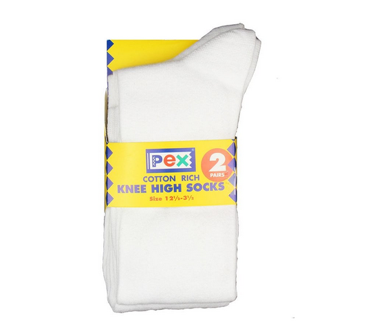 Pex Knee High Socks - 2 Pair (White)