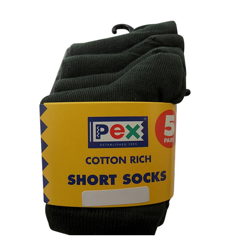 Pex Short Socks - 5 Pair (Bottle Green)