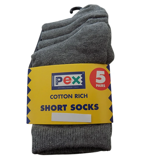 Pex Short Socks - 5 Pair (Grey)