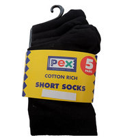 Pex Short Socks - 5 Pair (Black)