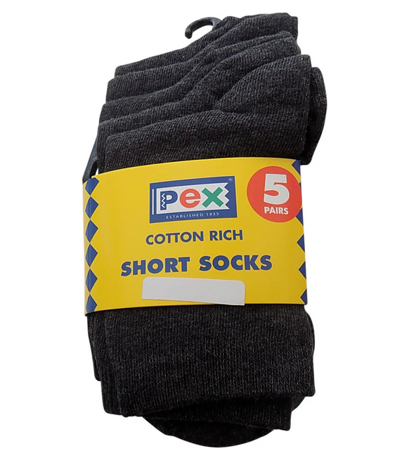 Pex Short Socks - 5 Pair (Charcoal)