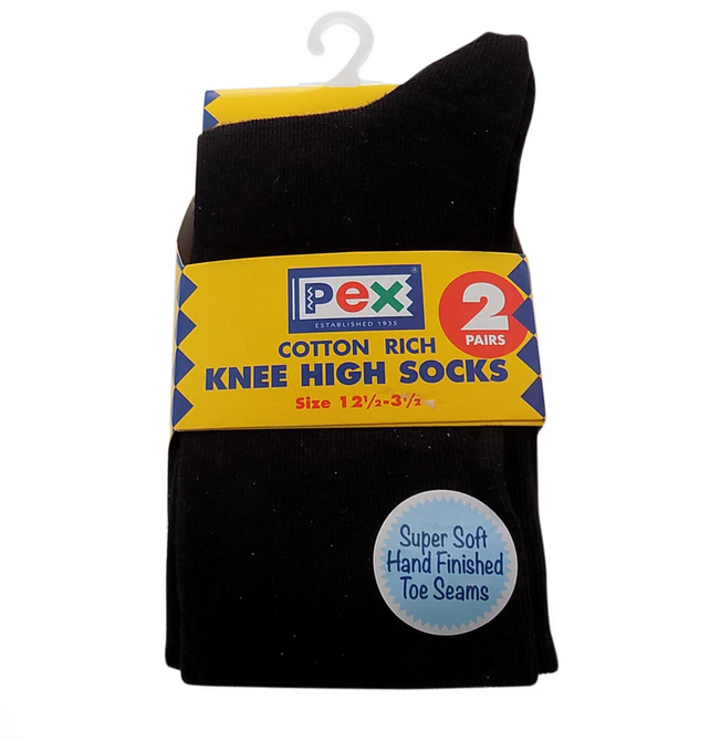 Pex Knee High Socks - 2 Pair (Black)
