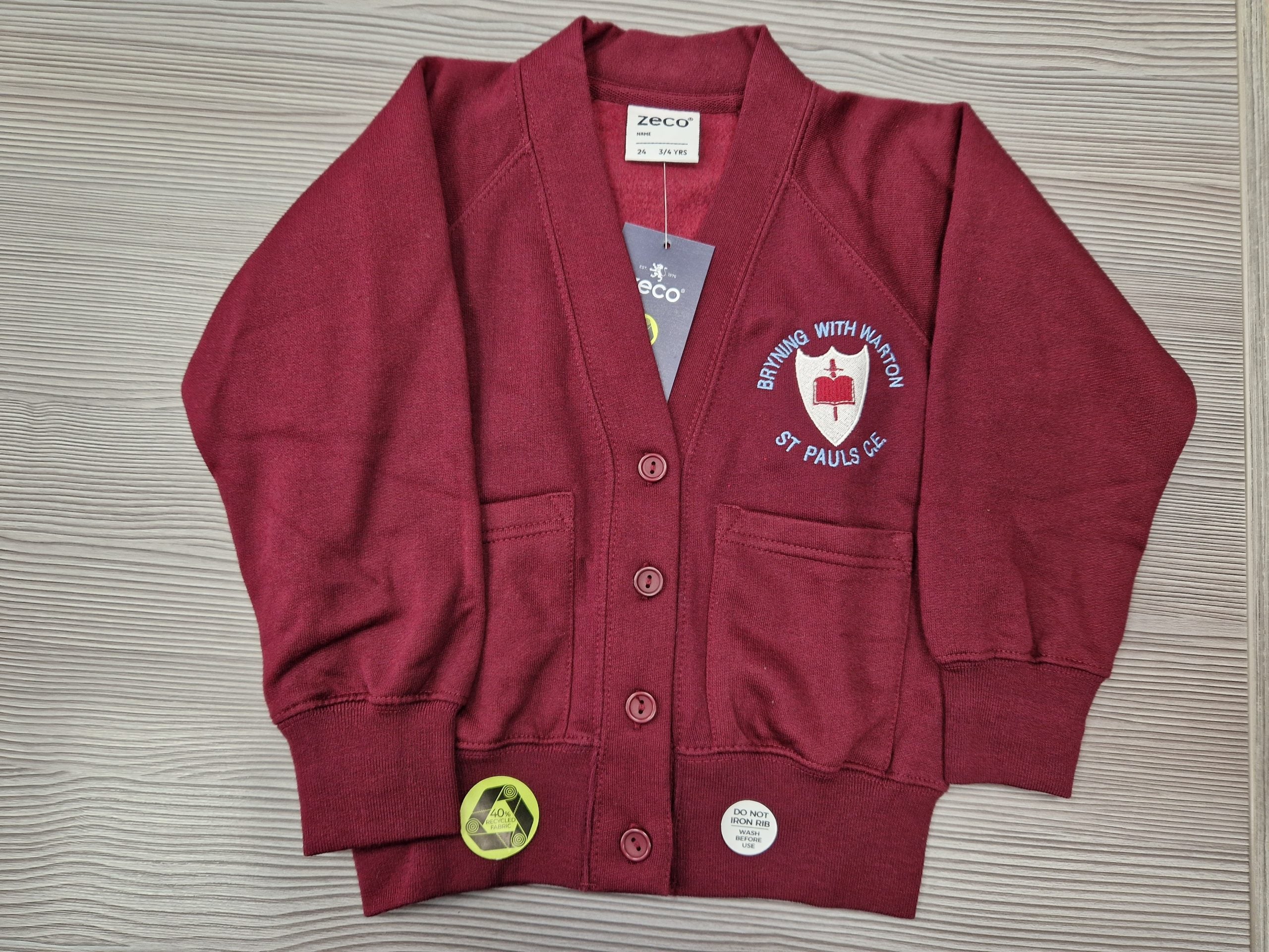 Warton St Pauls Cardigan (Maroon) - (Embroidered)