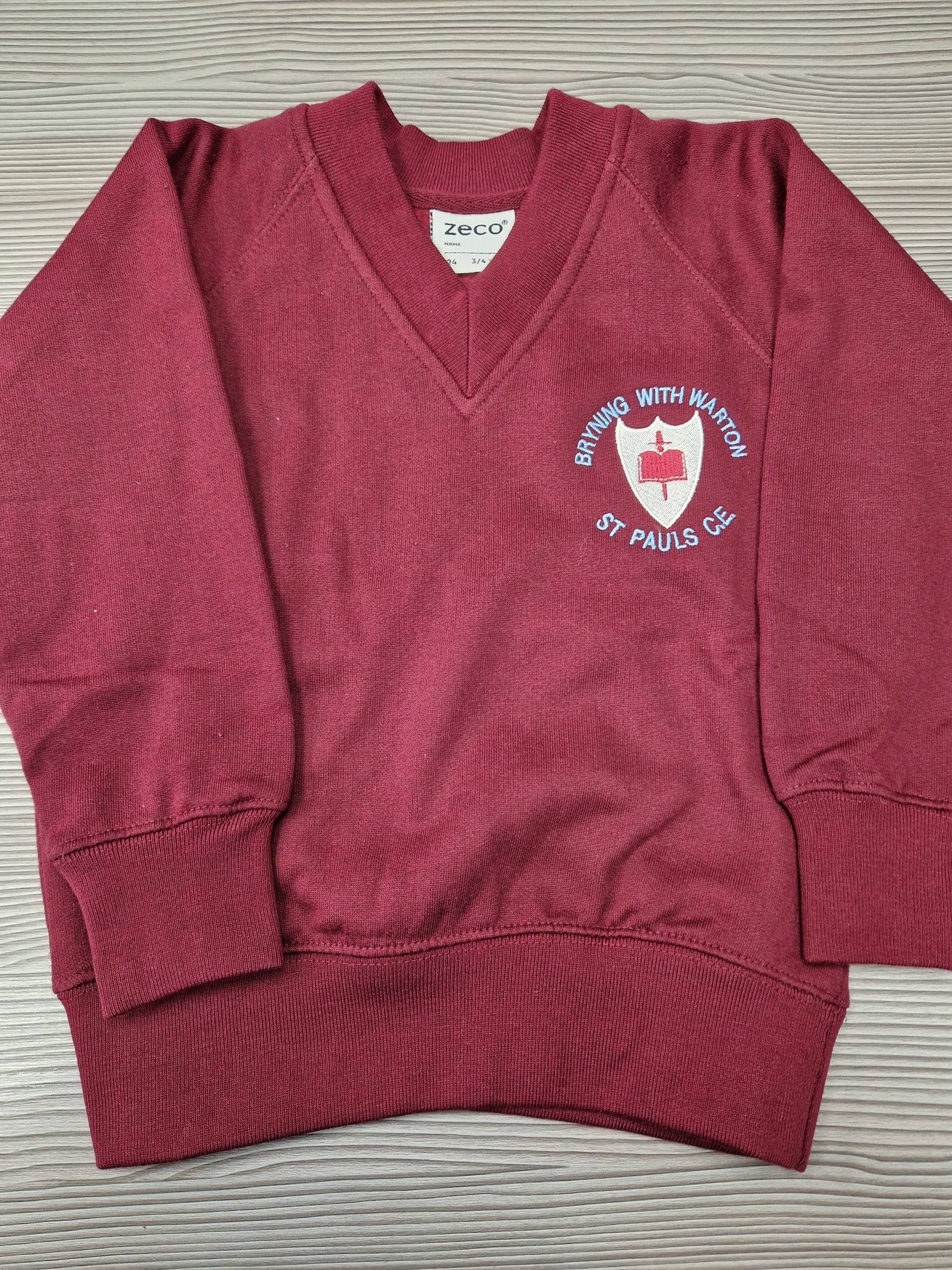 Warton St Pauls V-Neck Sweatshirt (Maroon) - (Embroidered)