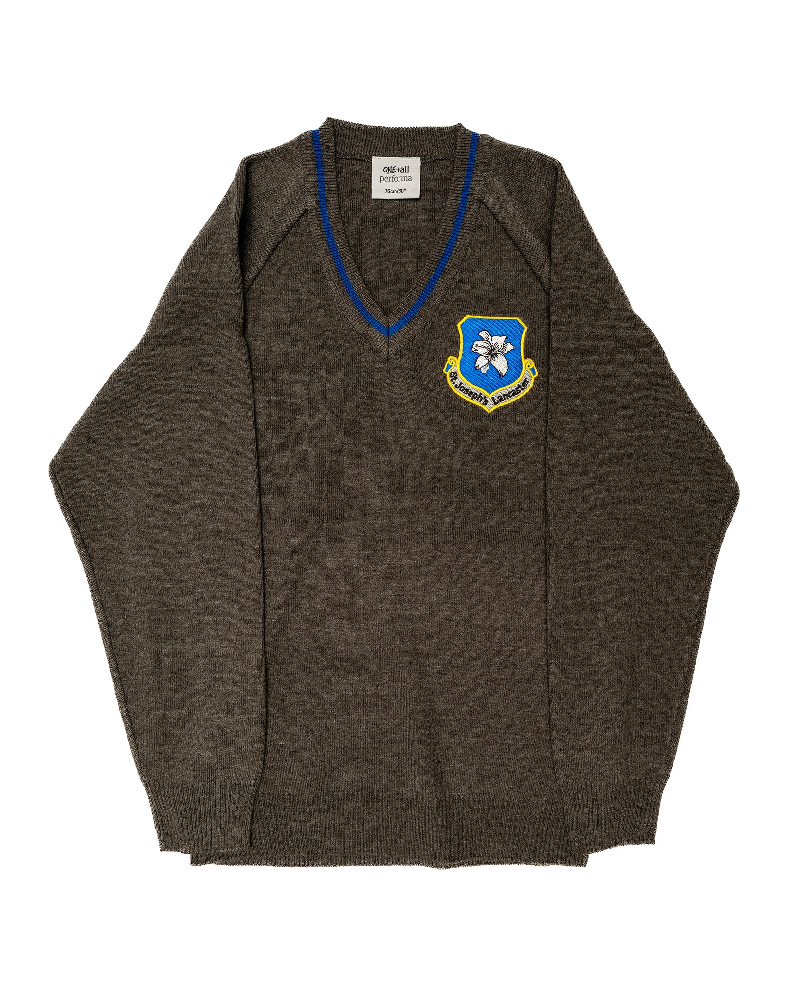 St Joseph's CPS V-Neck Jumper (Grey/Royal) - (Embroidered)
