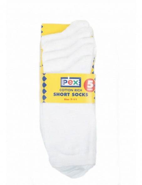 Pex Short Socks - 5 Pair (White)
