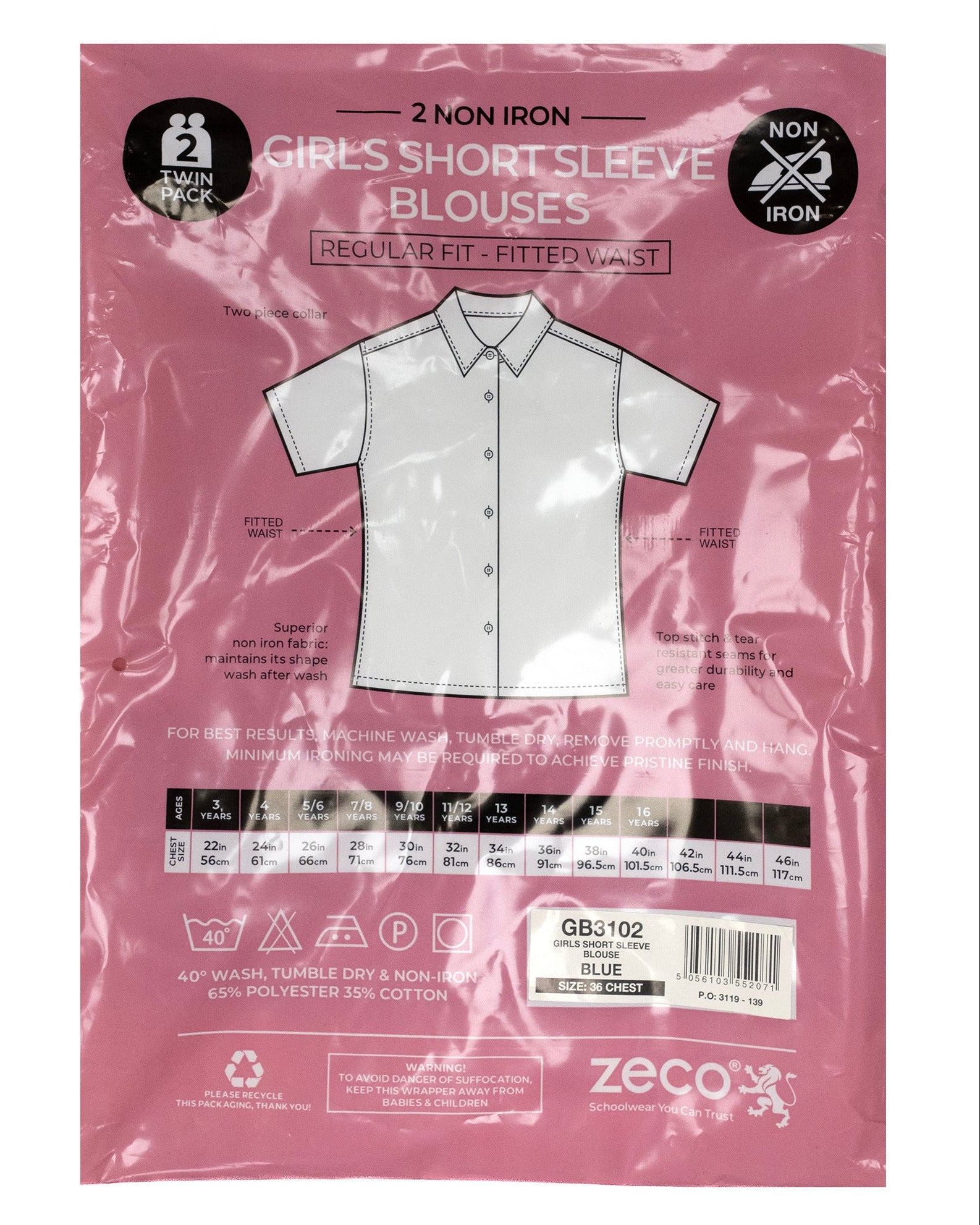 Zeco Girls S/S Blouse - 2 Pack (Blue)