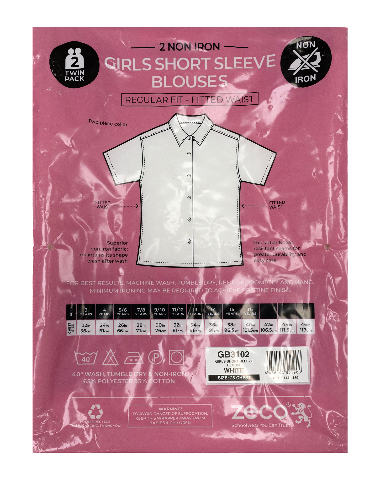 Zeco S/S Regular Fit Blouse - 2 Pack (White)