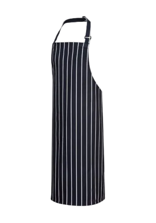 Black and white striped apron on a white background